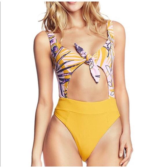 Maaji Maracuja Reversible One Piece Swimsuit Size SMALL Mustard Yellow Cutout - Picture 14 of 14